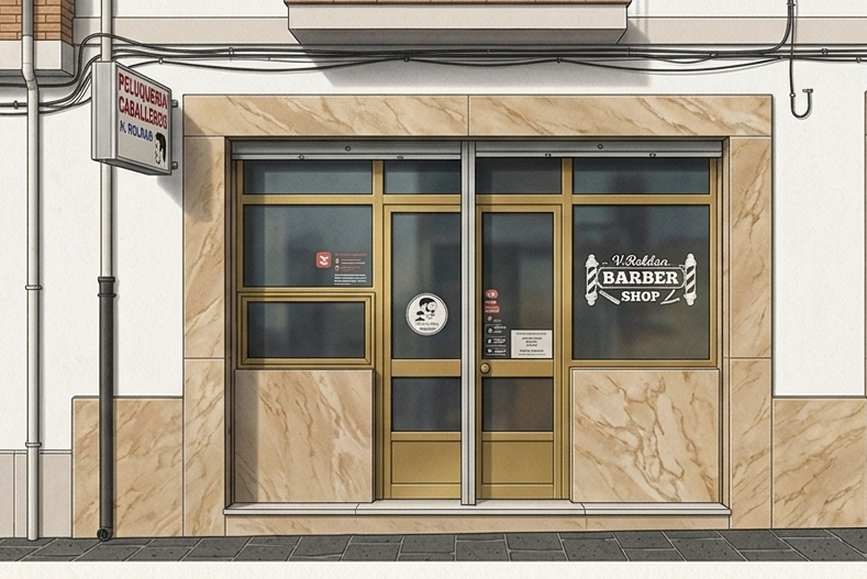 Fachada de Peluquería & Barbería V. Roldán en la Avenida de la Legión